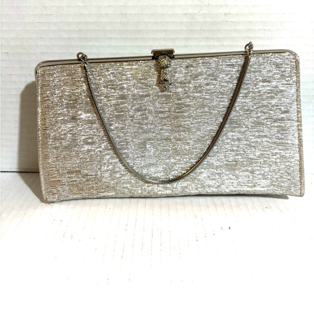 Elegant Silver Evening Clutch handle  with Chain Strap